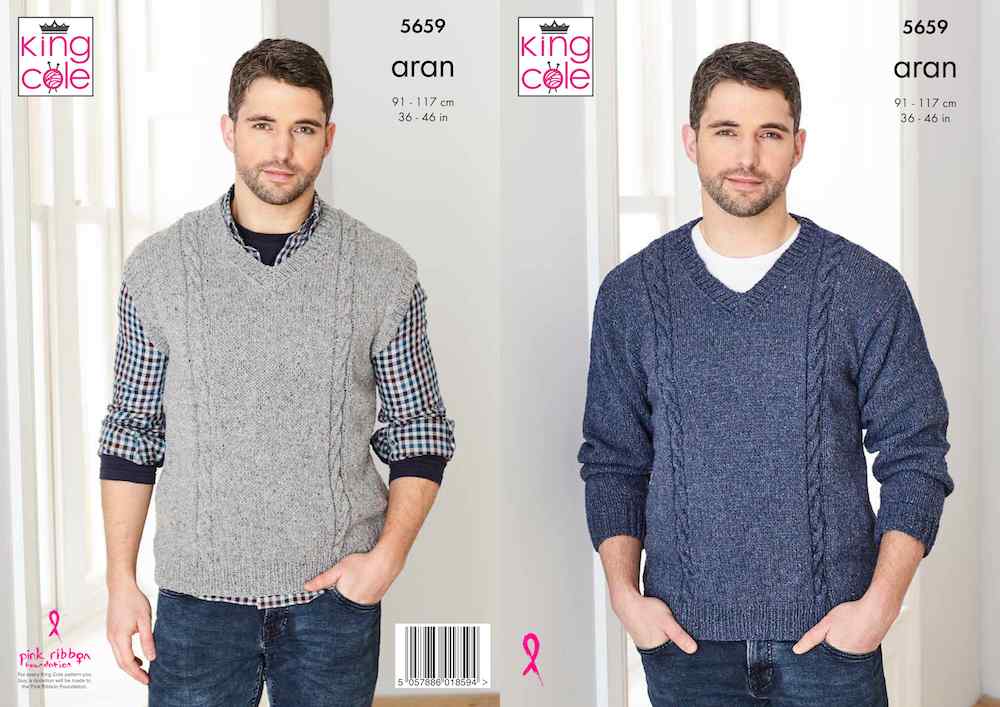King Cole Forest Aran Pattern 5659 Sweater & Sleeveless Sweater